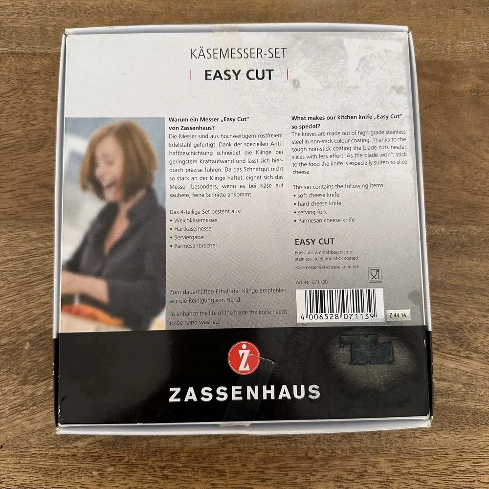 Zassenhaus Easy Cut Cheese Knife Set ~ 4pc Stainless Steel Colorful Handles NIB